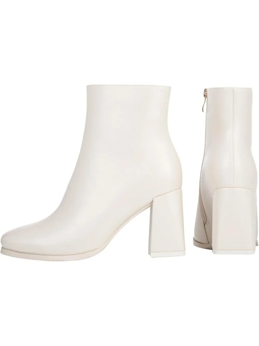 Women’s Beige Square Toe Ankle Boots Chunky Block Heel Short Dressy Booties